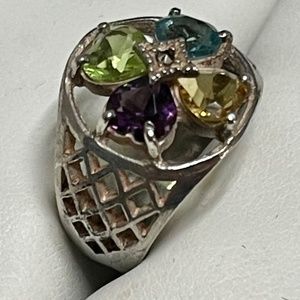 Vintage 4 Leaf Clover Sterling and Gemstone Ring